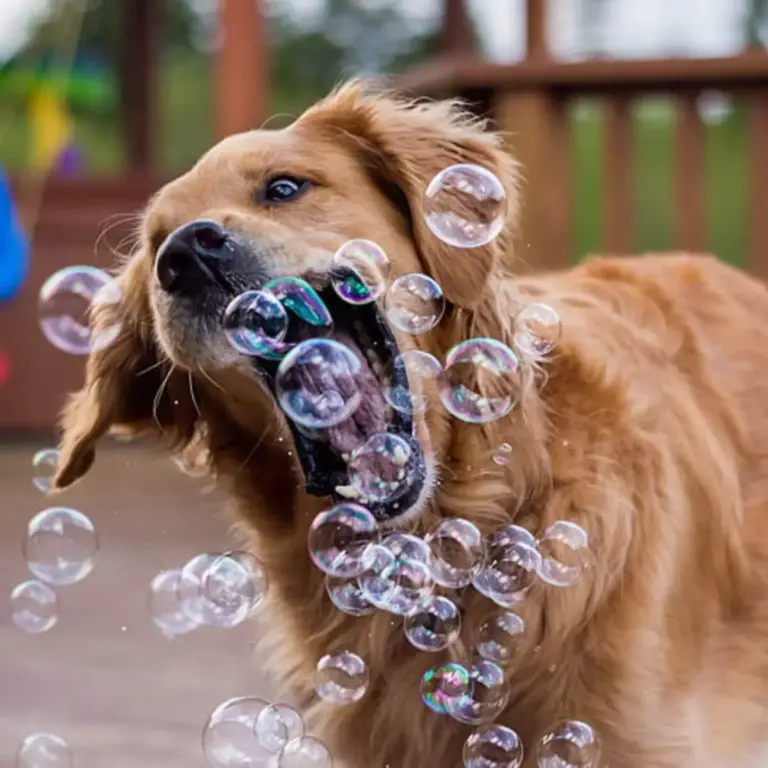 egy kutya harapja a buborékot